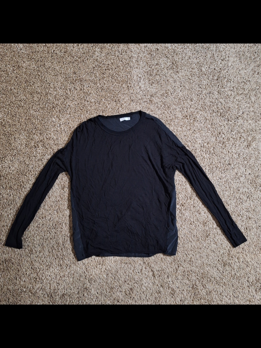 Vince Black Silk Contrast Lightweight Crewneck Sweatshirt/Top Size XS